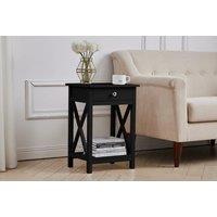 Wooden Bedside Table with Drawer in Classic Black or White
