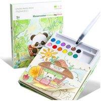 Watercolour Colouring Book for Kids (Ages 4+) - Creative Art Set with 12 Pigment Blocks & Brush
