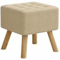 Linen Fabric Padded Wooden Leg Footstool with Durable Pine Base