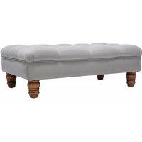 Grey Buttoned Velvet Ottoman Footstool with Sturdy Gourd-Shaped Legs