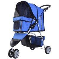 PawHut 3-Wheel Small Pet Stroller Pram - Portable, Oxford Cloth, Blue, for Dogs & Cats up to 10kg