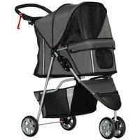 PawHut Small Dog & Pet Stroller - 3-Wheel, Portable, Foldable, Grey