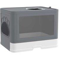 PawHut Enclosed Cat Litter Box with Scoop & Pull-Out Tray, Space-Saving Hooded Design, Grey - Easy-Clean, Modern Cat Toilet