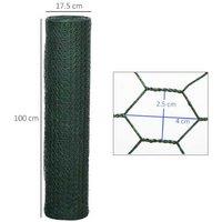 PawHut Chicken & Small Animal Wire Mesh Fence Roll, 1x25m, Green, PVC Coated - Secure Outdoor Enclosure for Rabbits, Ducks & Poultry