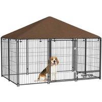 Heavy-Duty Outdoor Dog Kennel with Waterproof Canopy & Feeding Bowls - Large Secure Run (211x141x151cm)