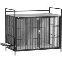 PawHut Multi-Function Dog Crate Table with Rotating Bowls - Secure Furniture for Large Dogs