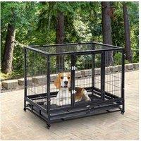 Heavy-Duty Metal Dog Crate with Wheels & Removable Tray - Large, Rust-Resistant, PawHut 109x76x87cm