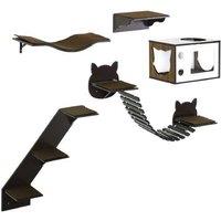 PawHut 5PC Cat Wall Shelf Tree Set - Multi-Level Space-Saving Modern Cat Furniture, MDF & Plush, Brown