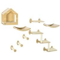 PawHut 8PC Cat Wall Set - Space-Saving Multi-Level Cat Tree with Condo, Perches & Scratching Posts