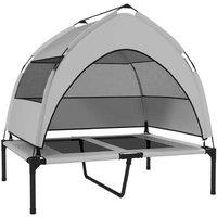 PawHut Raised Dog Bed with Canopy - Breathable Outdoor Pet Cot for Medium & Large Dogs