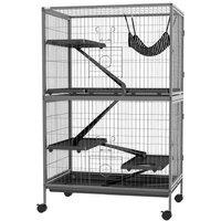 PawHut Multi-Level Chinchilla, Ferret & Kitten Cage with Wheels - Easy Clean, Secure Steel, Spacious Design