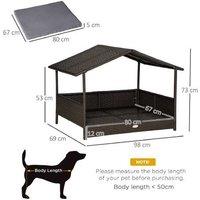 Luxury Rattan Dog Bed with Canopy & Cushion - Weatherproof, Raised, 98cm for Small & Medium Breeds