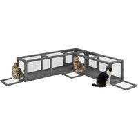 PawHut 250cm Outdoor Wooden Cat Tunnel with 8 Doors - Durable Fir & Metal Enclosure