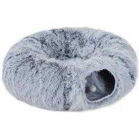 PawHut Plush 2-in-1 Cat Tunnel Bed with Toy Ball, Foldable, Grey - Interactive Play & Rest Station