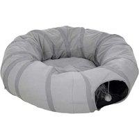 PawHut Cat Tunnel & Bed Combo - Interactive Suede Play Tunnel with Peek Hole & Hanging Ball, Space-Saving, Grey