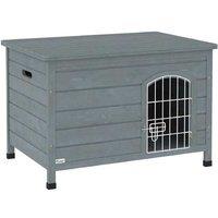 PawHut Wooden Outdoor Dog Kennel with Door & Removable Tray - Weatherproof, Small Breed, Elevated, Easy Clean, Dark Grey