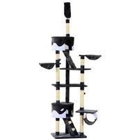 PawHut Multi-Level Sisal & Plush Floor-to-Ceiling Cat Tree, 240-260cm, Grey/White