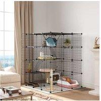 PawHut Steel Multi-Level Cat Cage with Hammock, Ramps & Doors - Black, Spacious Indoor Catio