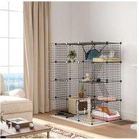 PawHut 4-Tier Multi-Level Cat Cage Enclosure with Hammock & 5 Doors, Black - Spacious Indoor Catio for Up to 3 Cats