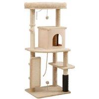 PawHut 132cm Multi-Level Cat Tree with Plush Bed, Sisal Scratching Posts & Playhouse - Beige