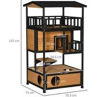 PawHut 3-Tier Outdoor Wooden Cat House with Terrace - Multi-Level Shelter, Waterproof, 137cm