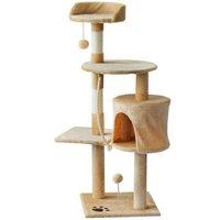PawHut 114cm Multi-Level Cat Tree Tower - Sisal Scratching Posts, Plush Perches, Condo, Interactive Toys, Beige