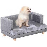 PawHut Luxury Raised Dog Sofa Bed with Cushion - Easy-Clean PU Leather, Small Breeds, Grey