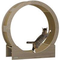 PawHut Interactive Cat Wheel & Scratch Pad - Walnut Brown, Sturdy Cat Tree with Brake, Corrugated Scratching Surface, Indoor Exercise Toy