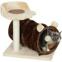 PawHut 47cm Plush Cat Tree with Tunnel, Scratching Post & Toy Ball - Space-Saving Activity Centre