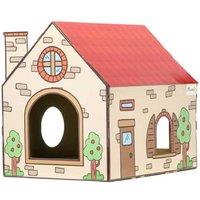 PawHut 2-in-1 Corrugated Cardboard Cat House & Scratcher with Catnip - Space-Saving, Easy Assembly