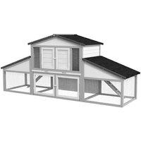 PawHut Large Rabbit & Guinea Pig Hutch - Easy Clean, Secure, Spacious, Grey Wood