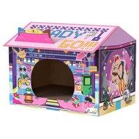 PawHut Pink Cardboard Cat House & Scratcher with Catnip - Arcade-Style Hideaway