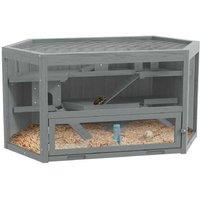 PawHut 3-Tier Wooden Hamster Cage for Small Pets - Multi-Level, Easy Clean, Grey