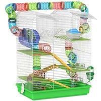 PawHut 5-Tier Hamster Cage Habitat with Tubes & Wheel, Multi-Level Small Pet Enclosure - Easy Clean, Green