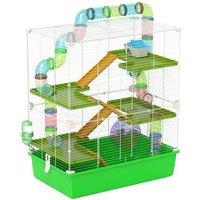 PawHut Hamster Cage for Small Pets - Portable Multi-Level Enclosure with Wheel & Tubes