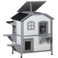 PawHut 2-Story Wooden Cat House with Escape Door - Multi-Level Outdoor/Indoor Shelter