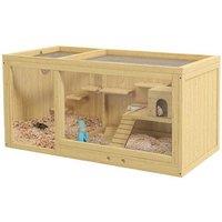 PawHut Large Hamster Cage for Syrian & Dwarf Hamsters - Multi-Level, Easy Clean, Wooden Pet Habitat