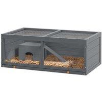 PawHut Wooden Hamster Cage - Easy Clean, Spacious Small Pet Habitat, Open Top, Grey