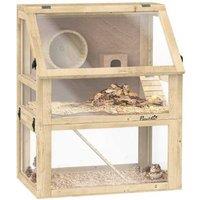 PawHut Hamster Cage - Multi-Level Wooden Enclosure with Deep Base & Easy Clean for Small Pets