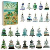 Coastal Sea-Glass 24-Day Acrylic Advent Calendar - Unique Christmas Ornament Countdown