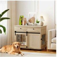 PawHut Dog Crate Furniture with Drawers & Wheels - Stylish Multi-Function Kennel for Medium & Large Breeds
