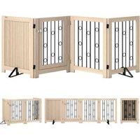 PawHut 4-Panel Indoor Dog Gate with Walk-Through Door, Folding, Oak - Small Breed Safety Barrier