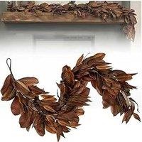Brown Magnolia Leaf Festive Wreath - Christmas Door Decoration, Realistic Faux Garland, 180cm/280cm