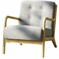 Linen-Upholstered Tufted Wooden Armchair