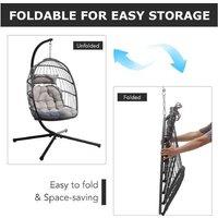 Ergonomic Rattan Foldable Hanging Egg Chair with Stand & Cushion - Indoor/Outdoor, Heavy-Duty, 350lb Capacity