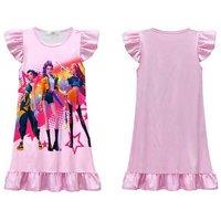 K-pop Cartoon Kids Princess Pajamas Dress - 100% Polyester, Fun Prints, Lightweight Sleepwear (Ages 3-10)