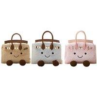 Unisex Brown Cute Face Birkin- Plush Handbag