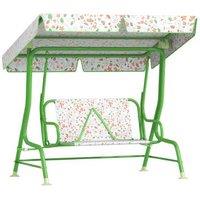 2-Seater Kids Outdoor Swing Chair with Adjustable Canopy & Safety Belt - Steel Frame, Green, 60kg Capacity