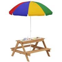 Kids Outdoor Picnic Table & Sensory Sand/Water Play Set with Benches & Parasol - Ages 3+, Creative Outdoor Fun