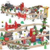 100pc Wooden Train Set for Kids Ages 3+ - Educational, Battery-Operated, Imaginative Play